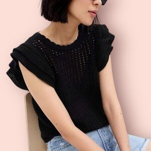 GAP Flutter Sleeve Crochet Sweater Women’s M Tall Black